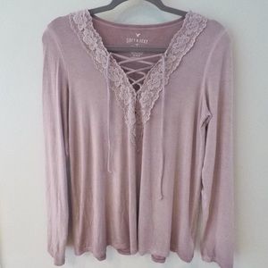 EUC American Eagle Soft and Sexy Lace Up Top